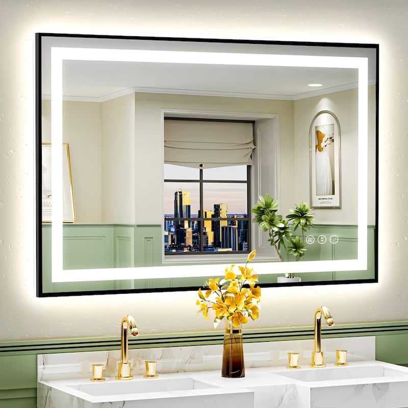 Framed Front & Back LED Lighted Anti-Fog Tempered Glass Wall Bathroom Vanity Mirror - 48" x 30"