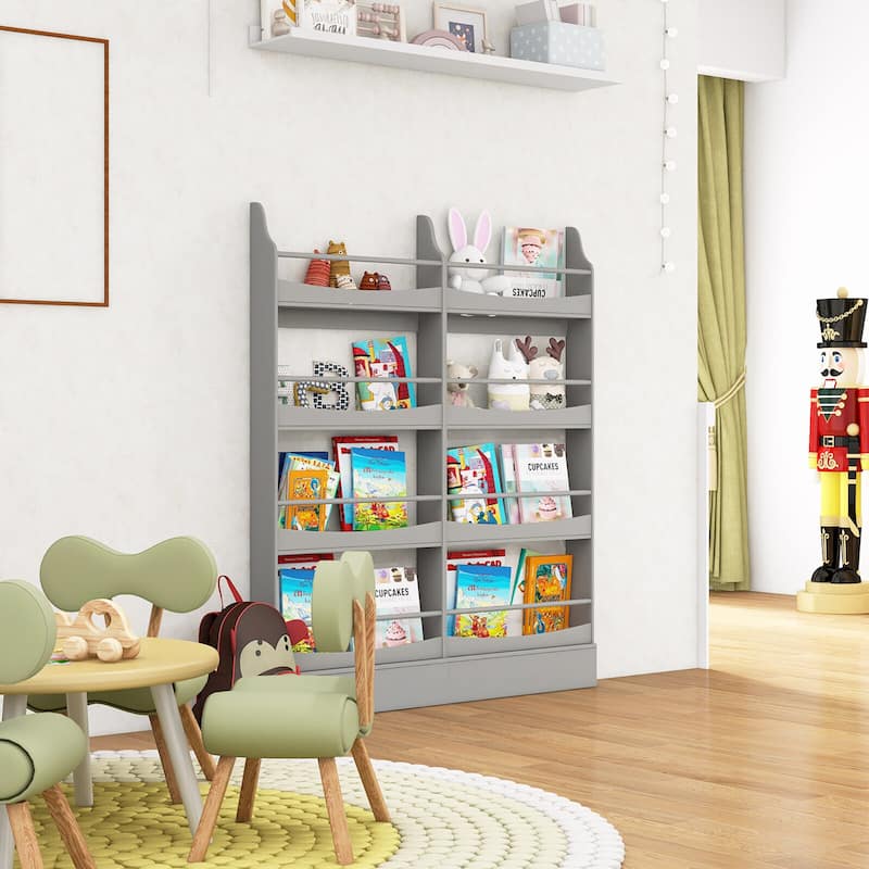 Gymax 4-Tier Kids Bookshelf Toy Storage Bookcase Rack Wall w/
