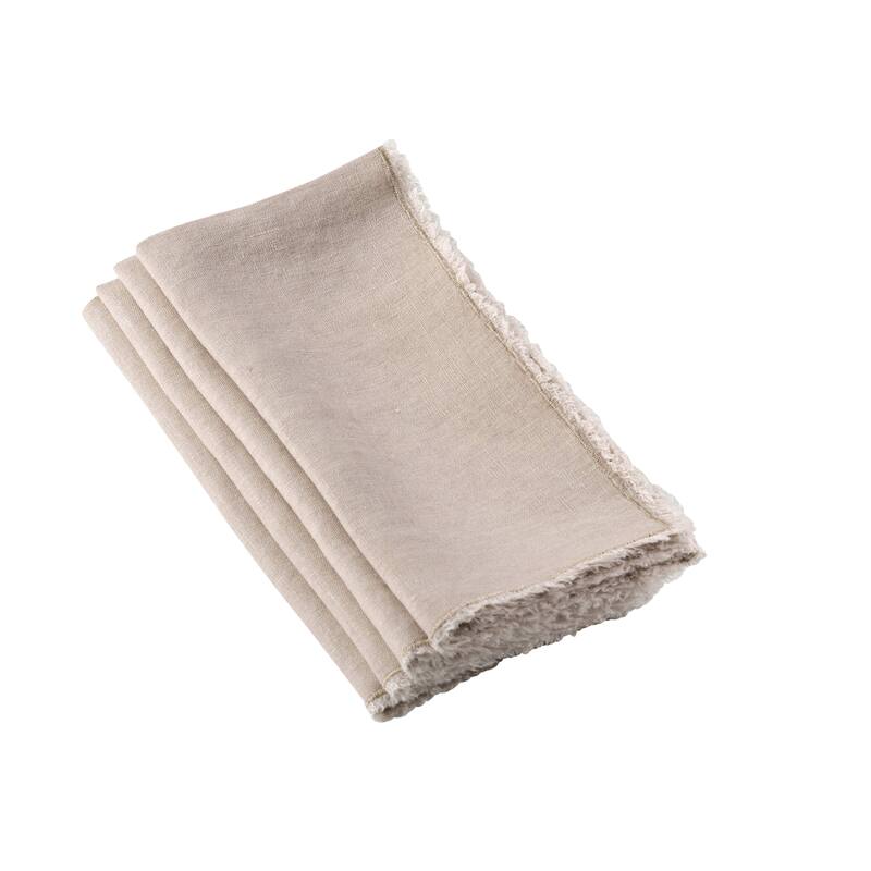 Fringed Design Stone Washed Linen Napkins or Placements (Set of 4) - Napkin 20 x 20 - Natural - Set of 4