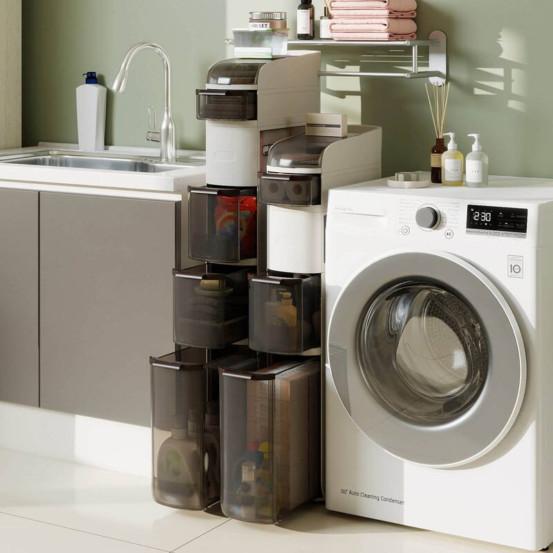 Costway 5-Tier Narrow Bathroom Storage Cabinet with Drawers Tissue Box - See Details