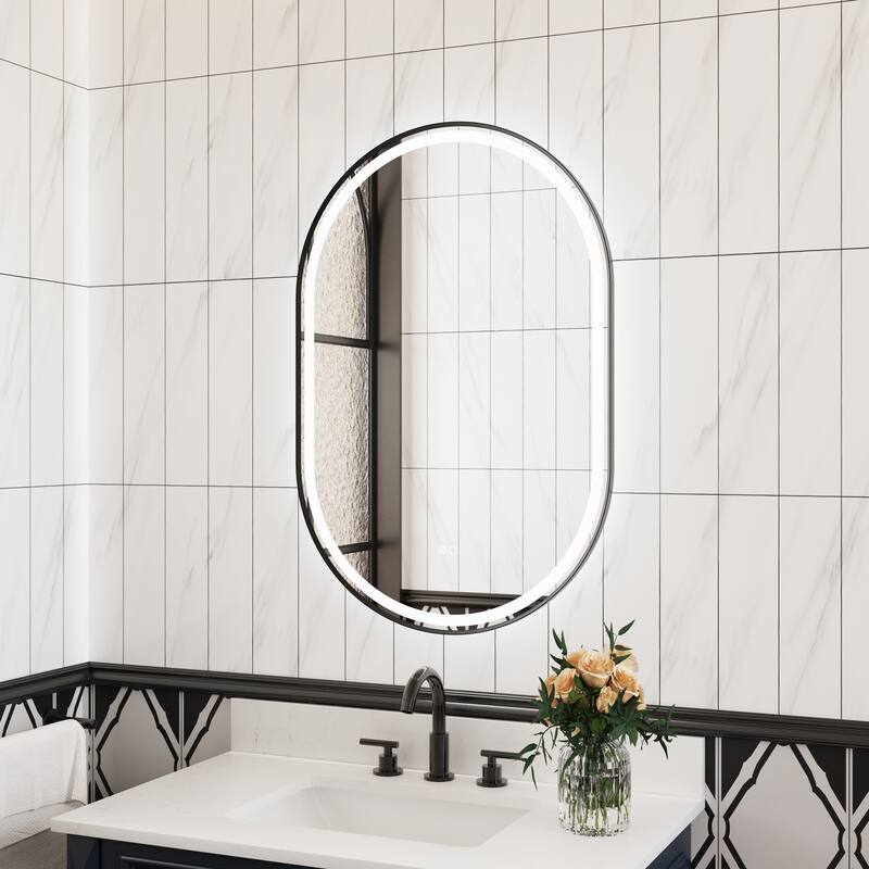 36"H Wall Mounted Bathroom Framed LED Mirror With Memory Function