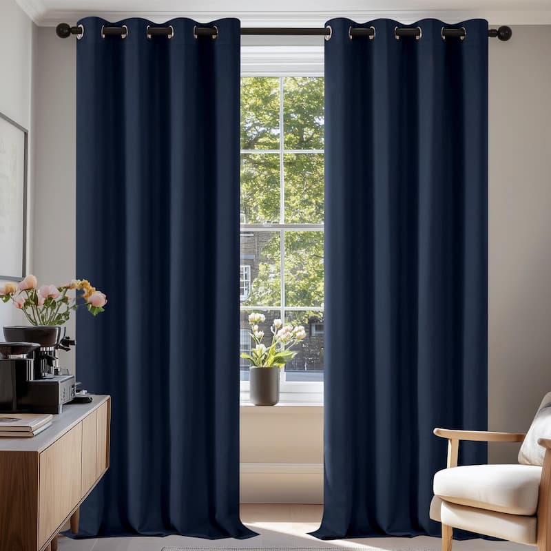 Deconovo Grommet 52 Width Curtains (2 Panel) - 52W x 95L - Navy Blue