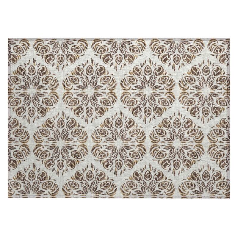 Machine Washable Indoor/ Outdoor Damask Pearl Chantille Rug