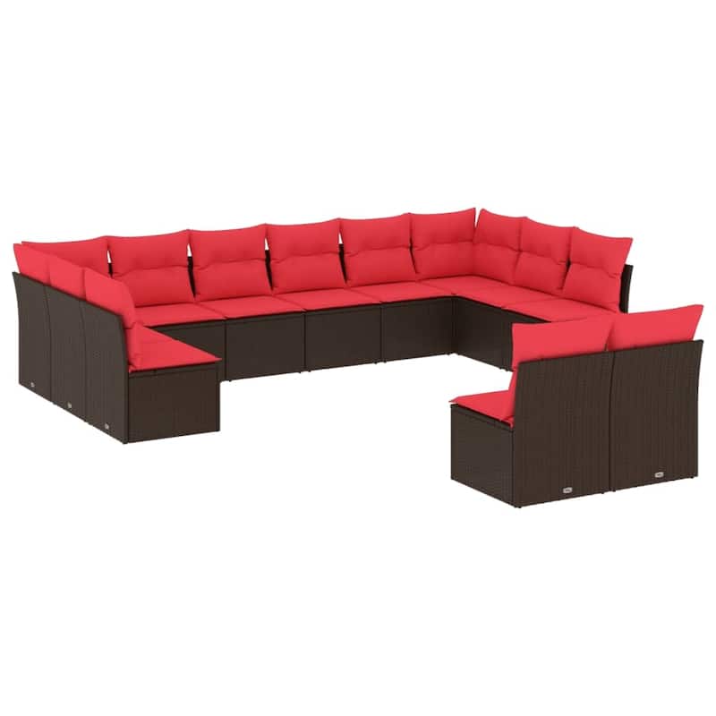 vidaXL 11/12 Piece Patio Sofa Set with Cushions Black/Brown/Gray Poly Rattan - 21.7 x 24.4 x 27.2
