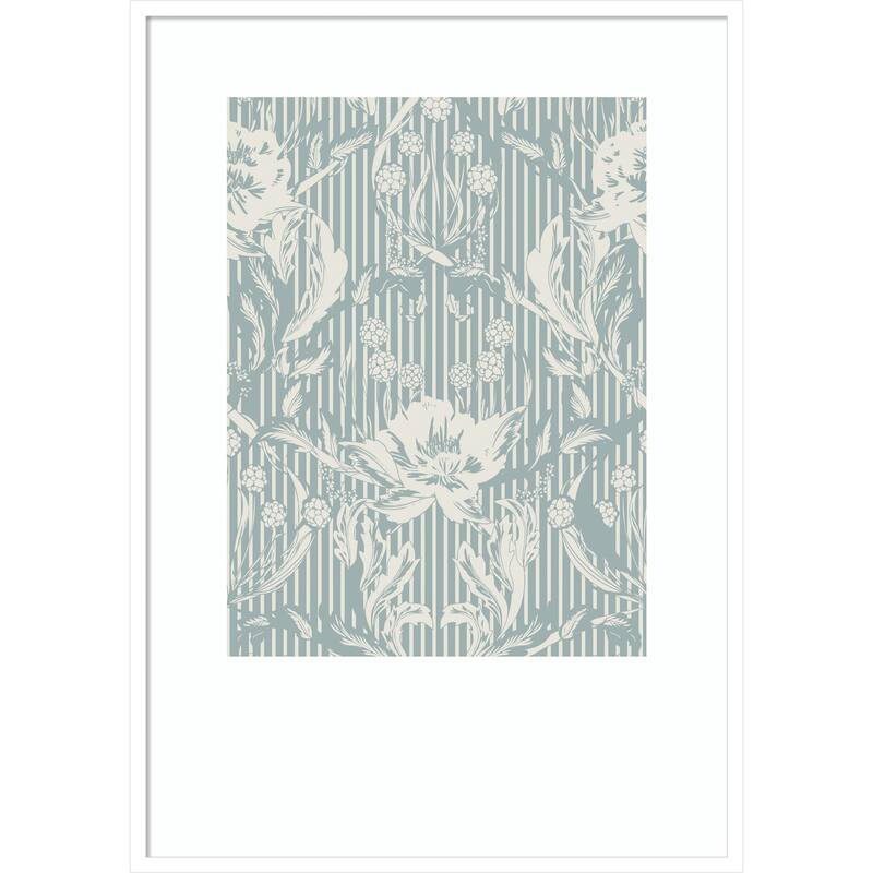 Floral Heritage Morris monochrome stripes chalky blue pattern by Annick Wood Framed Wall Art Print