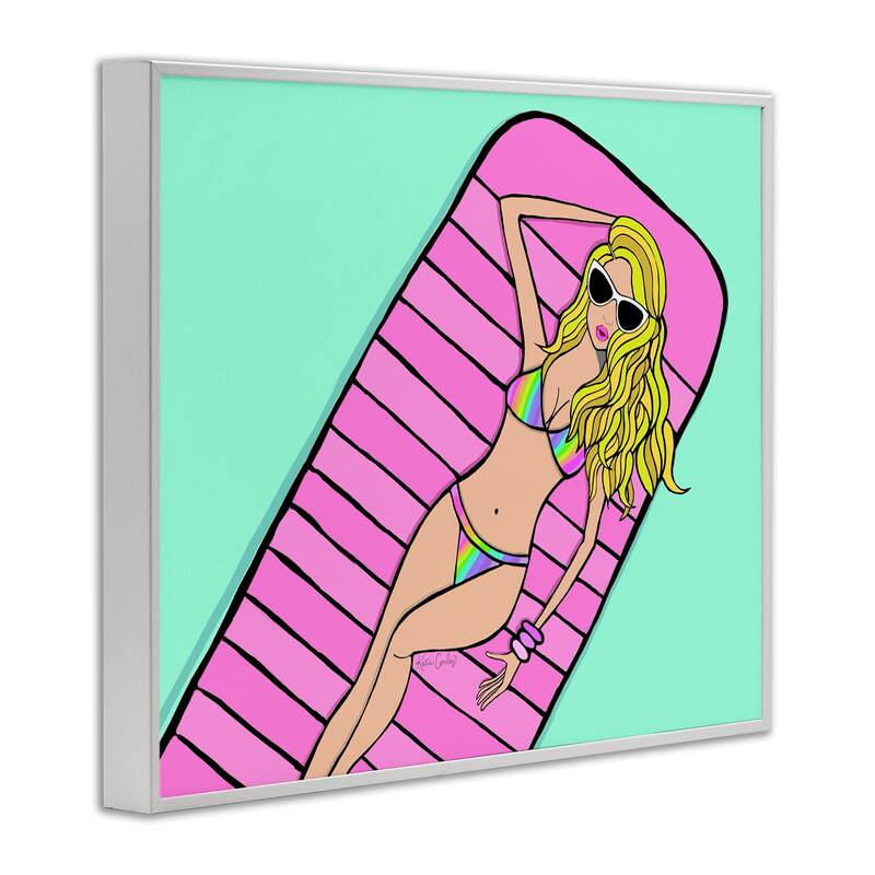 Stupell Trendy Girl on Pool Float Framed Giclee Art Design By Katie Conley