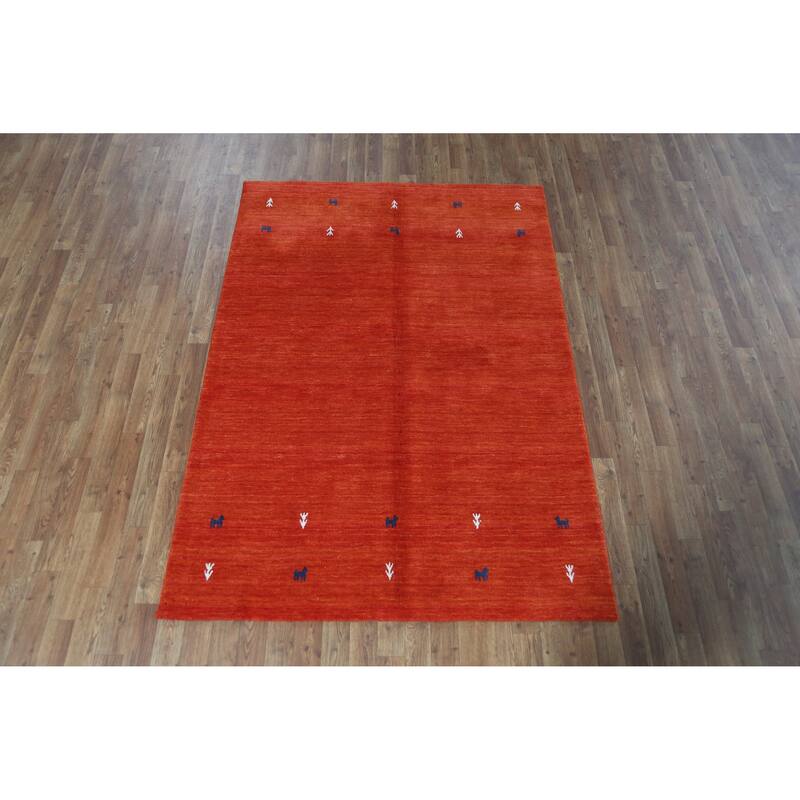 Orange Tribal Gabbeh Indian Rug Hand-Knotted Wool Carpet - 4'7" x 6'6"