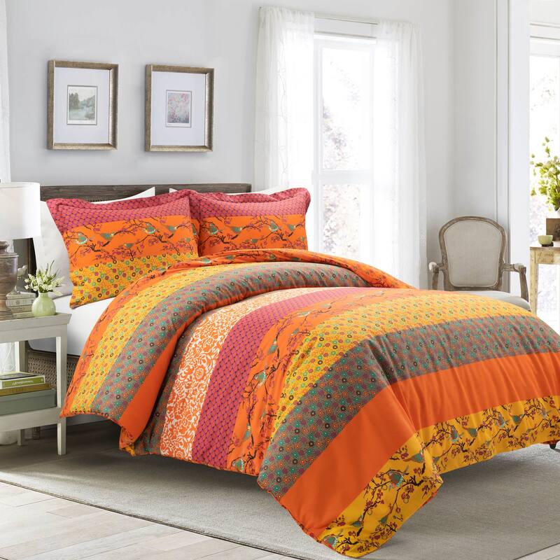 Lush Decor Royal Empire Reversible Cotton Duvet Cover 3 Piece Set - Tangerine - King