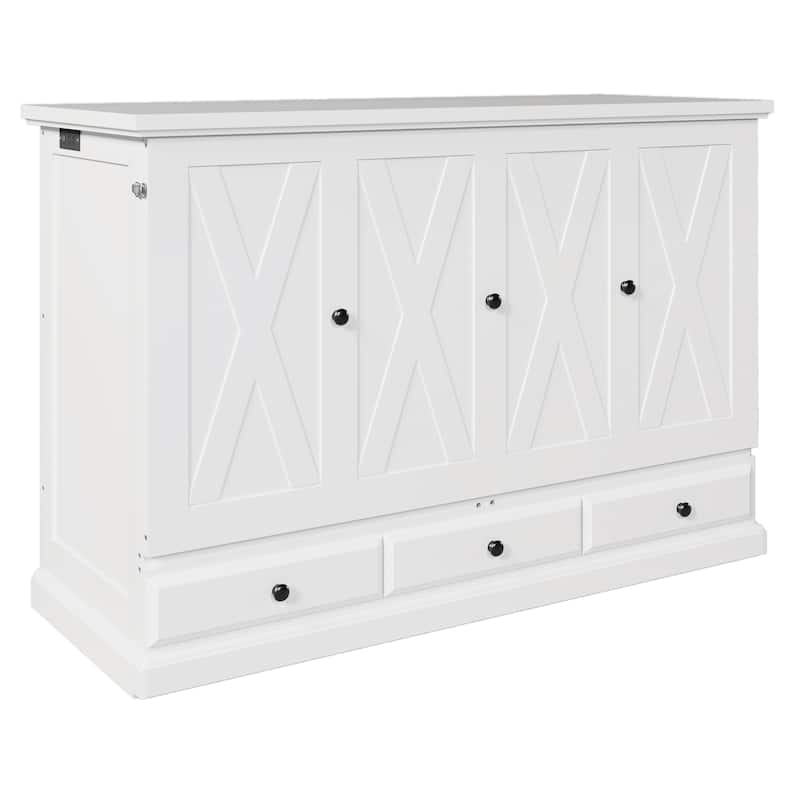Murphy Bed Chest Cube Cabinet Bed with Charging Station and Large Storage Drawer