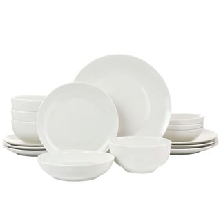 16 Piece Double Bowl Dinnerware Set in Porcelain
