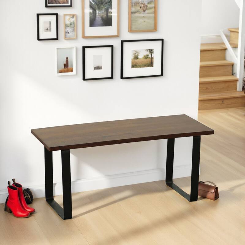 Solid Rectangular Wooden Bench - 40" - Chestnut Brown and Black