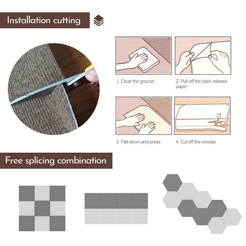 Self Adhesive Carpet Floor Tile Non-slip Floor Mat (12sqft - 12 Tiles)