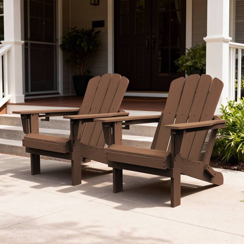 Domi Folding Adirondack Chair,Wooden Textured with Cup Holder,HDPE