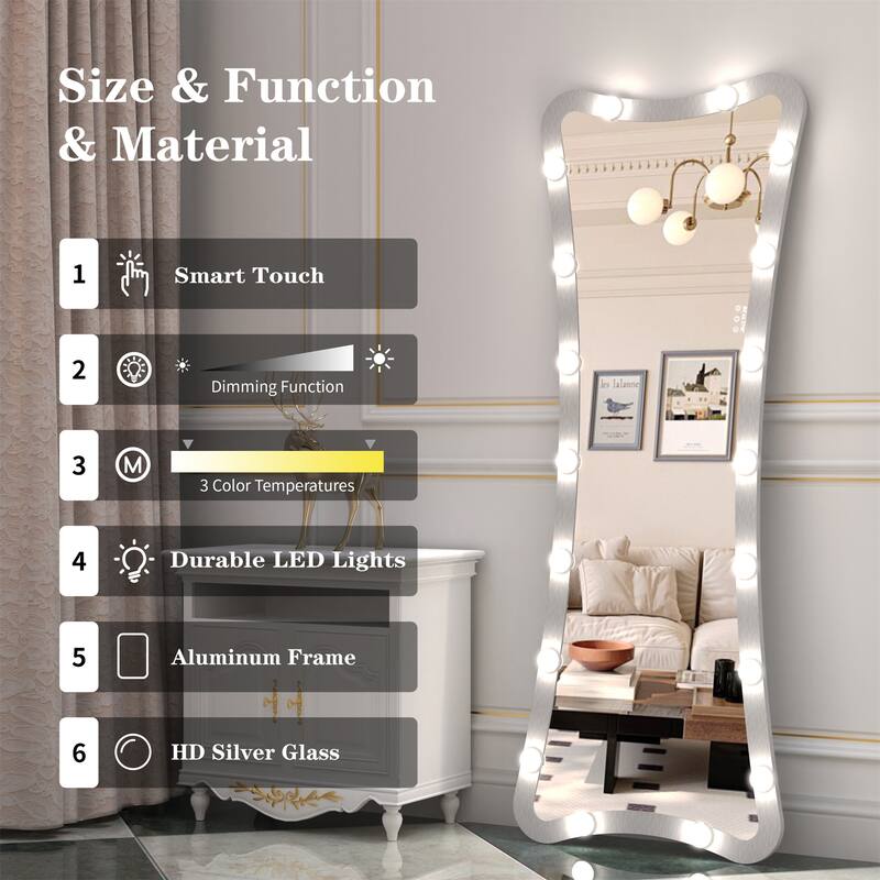 63"H Full Length Mirror with 3 Color Modes Lighted and Touch Control