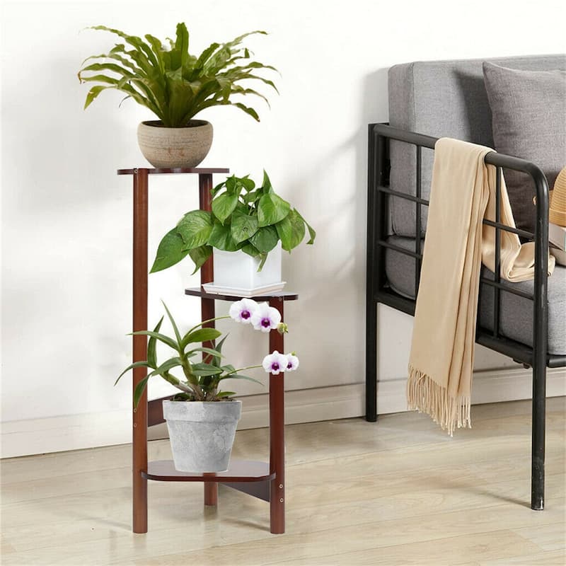 3 Tier Bamboo Tall Corner Plant Rack Garden