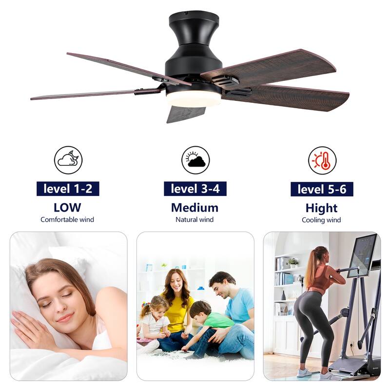 42" Low Profile Ceiling Fan with Light and Remote Control, Flush Mount, Reversible, 3CCT