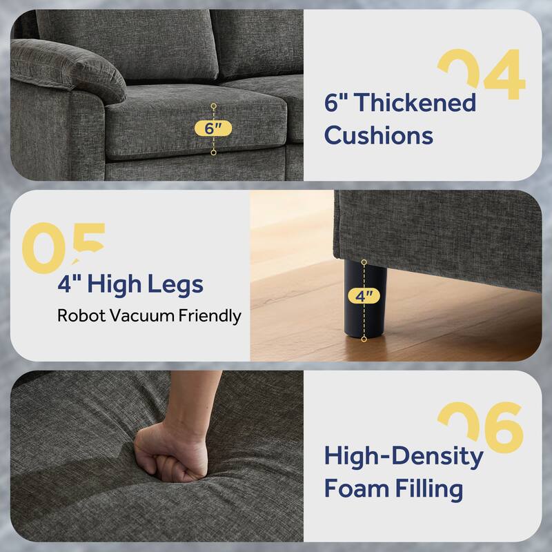 90" L-Shaped Chenille Upholstered 3-Seater Sofa Couch Sectional Sofa with Ottoman