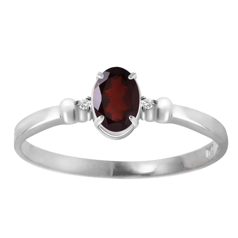 14k Solid Gold Natural Garnet Gemstone Ring w/ Diamonds 0.46 tcw - 6 - White