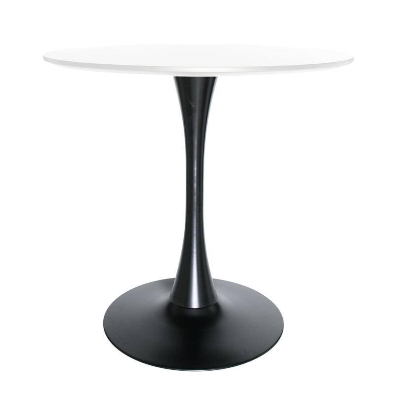 LeisureMod Bristol 24" Round Dining Table for 4 with MDF Wood Tabletop in Black Steel for Kitchen & Dining Room