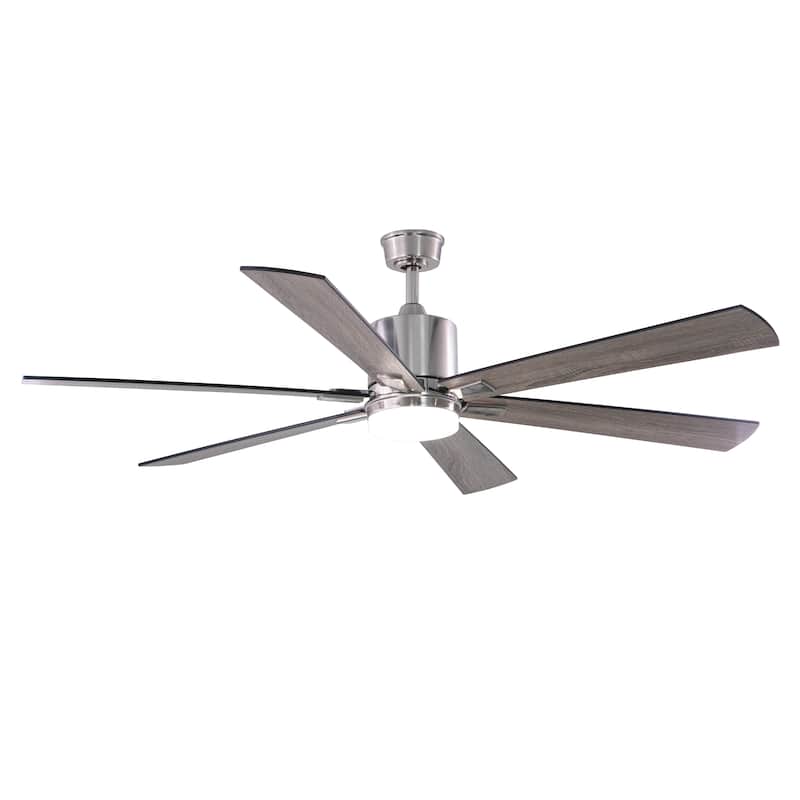 VAXCEL Wheelock Satin Nickel Outdoor Ceiling Fan, Reversible Black-Driftwood Blades, LED Light Kit, Remote 6 Speeds, DC Motor