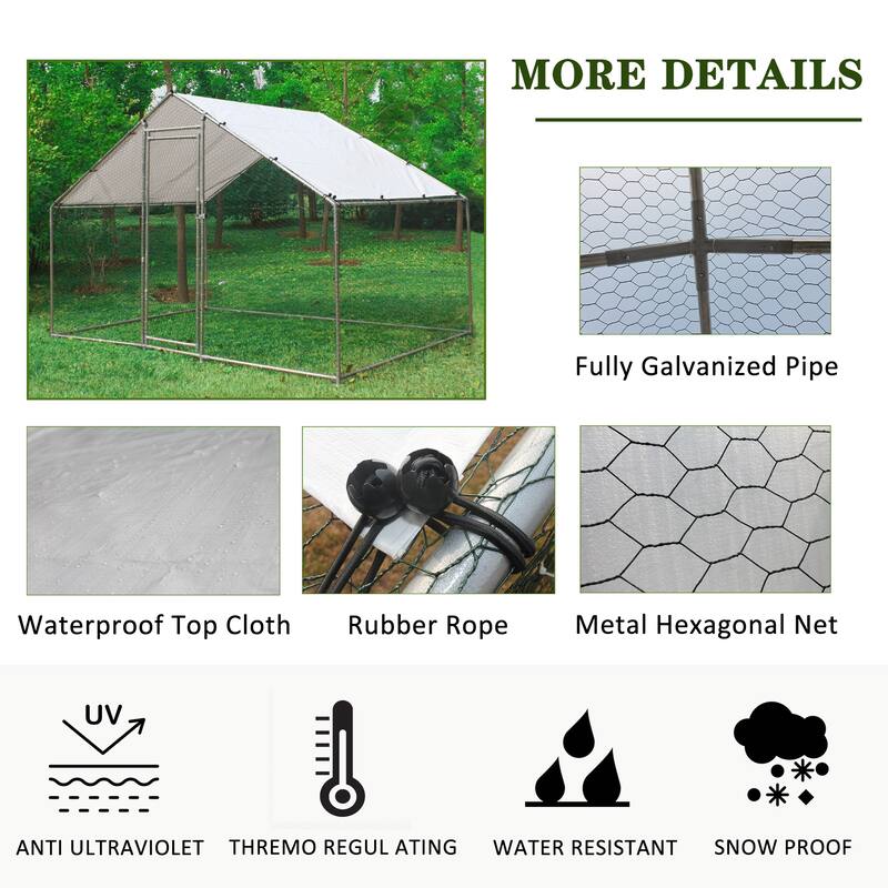 Large Metal Chicken Coop with Waterproof and Anti-Ultraviolet - White