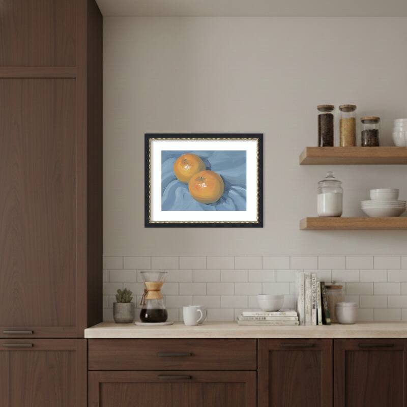 Oranges on Blue by Carrie Arnold Wood Framed Wall Art Print