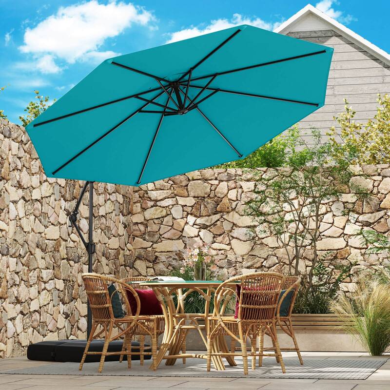 Costway 10 FT Offset Hanging Umbrella with Base Patio Cantilever