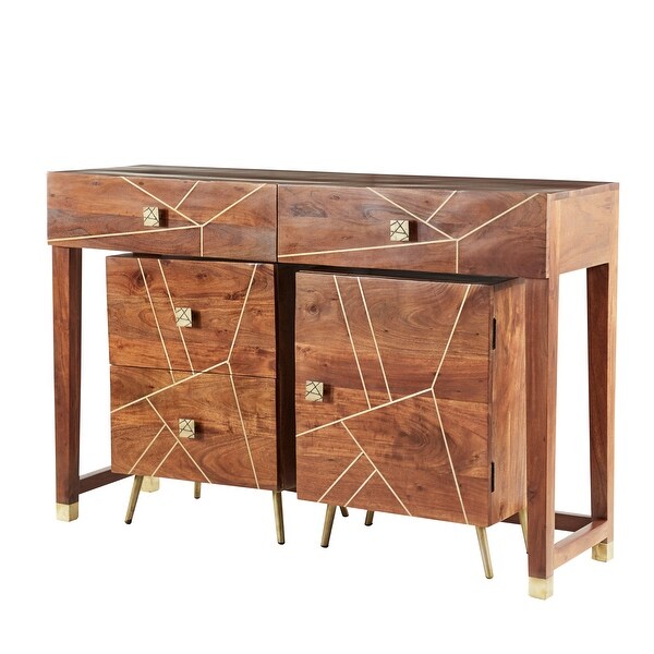 Large Modern Natural Wood Console Table with 2-Drawer and 2-Layer Storage Cabinet Set of 3 52" 19" 19"W - 52 x 16 x 34. Opens flyout.