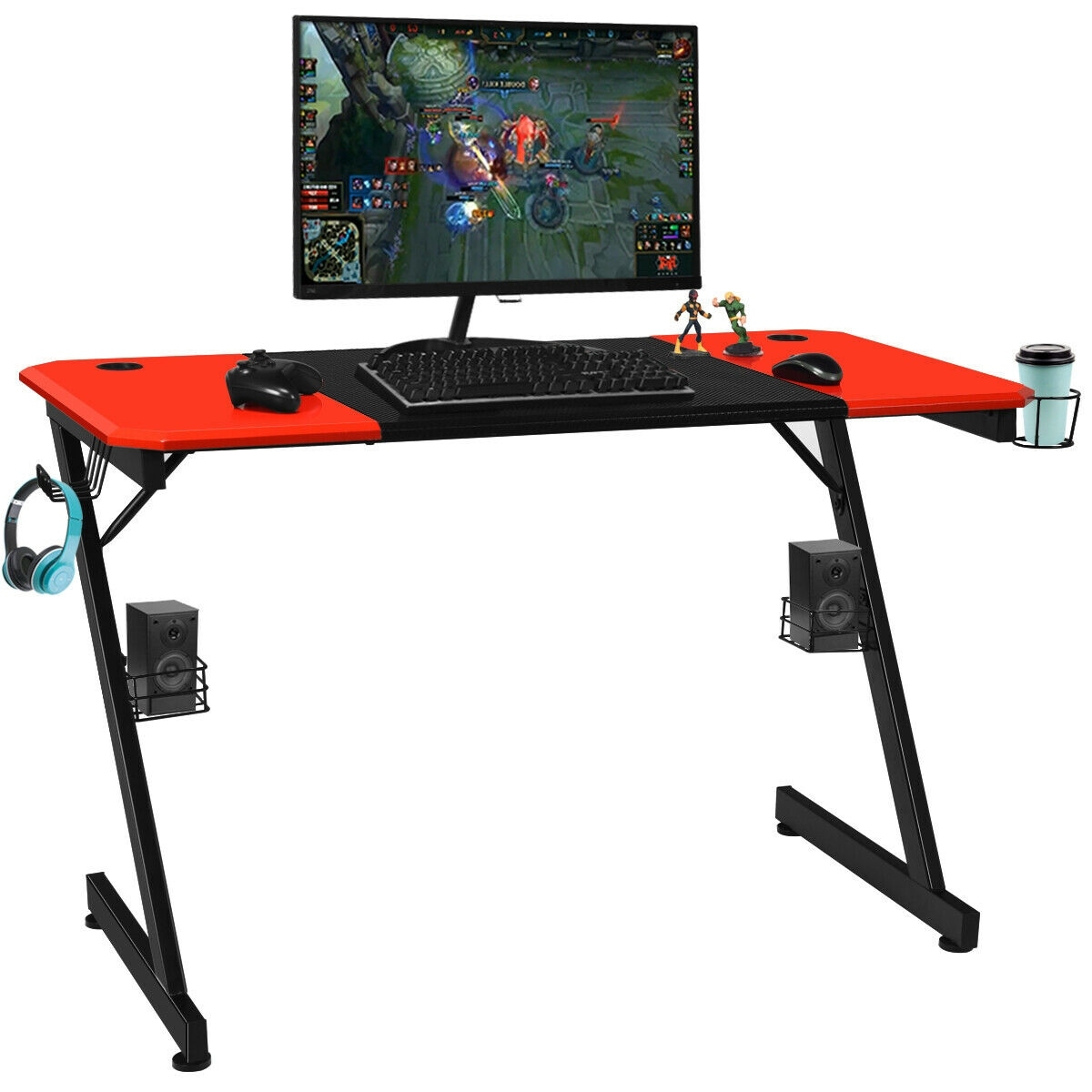 Gymax gaming desk computer desk pc table sales workstation with cup holder & headphone hook