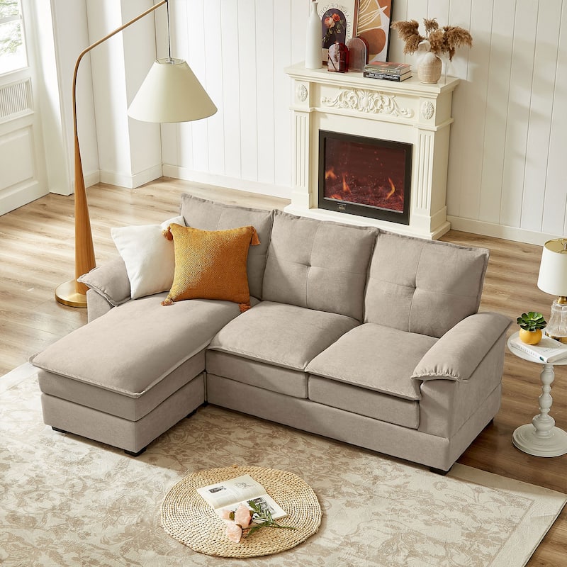 L-Shaped Sectional Sofa with Cloud-Like Seats - 82.28 Inches - Perfect for Living Room - Beige