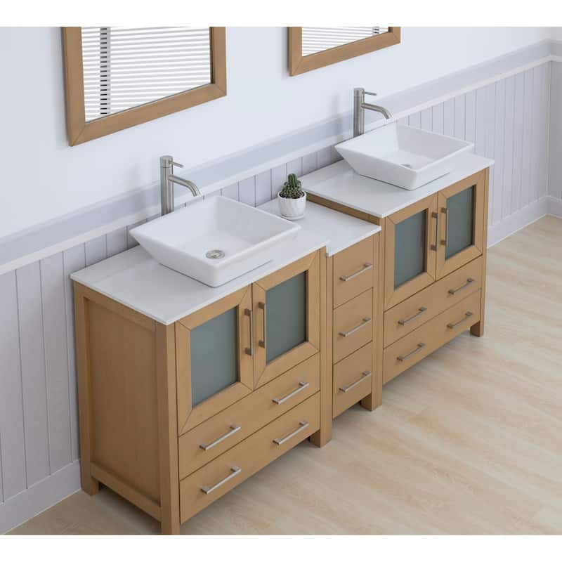 Vanity Art 72" Double Sink Bathroom Vanity Set with Engineered Marble Top Free Mirror - 72 x 18.5 x 36 Inches