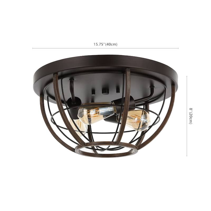 Liam 15.75" 3-Light Rustic Farmhouse Iron LED Flush Mount, Wood Finished/Oil Rubbed Bronze by JONATHAN Y - 3 Light