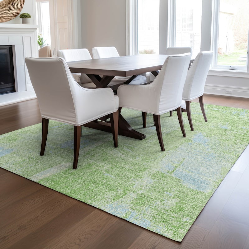 Machine Washable Indoor/ Outdoor Abstract Imprints Chantille Rug