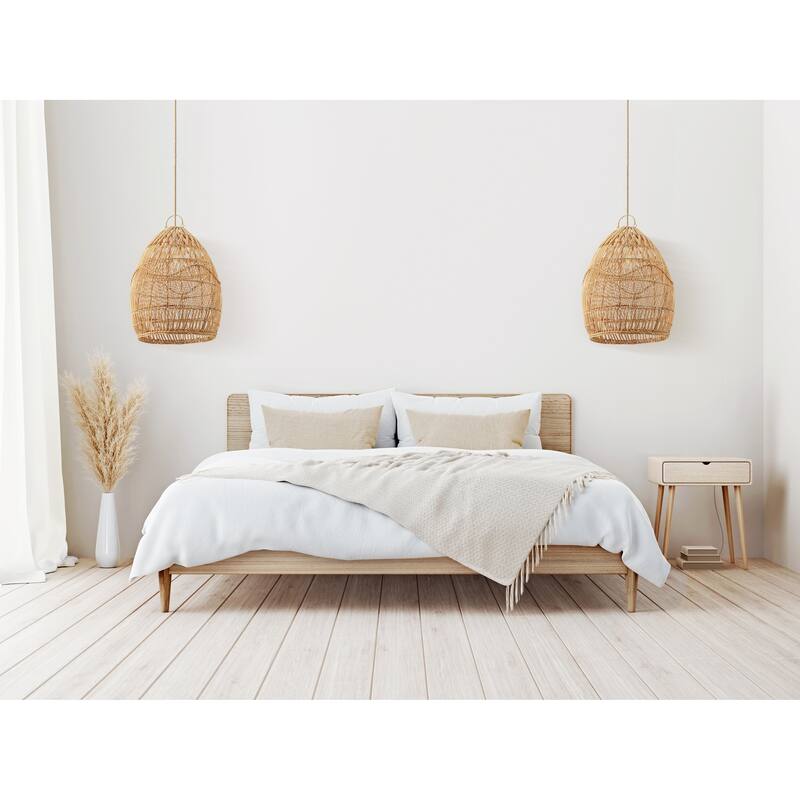 Perio Brown Rattan Pendant Light – Medium Rattan Pendant Lighting Fixture for Kitchen & Bedroom in Modern, Scandinavian Style