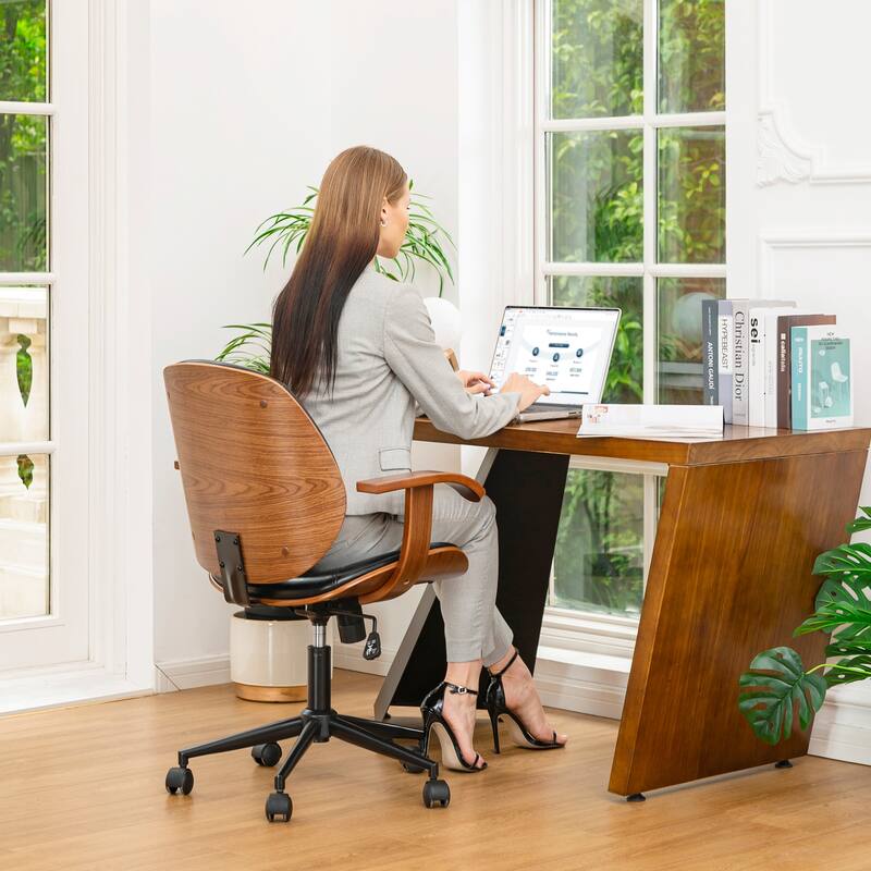 Glitzhome Modern Ergonomic Faux Leather Gaslift Adjustable Swivel Office Task Chair