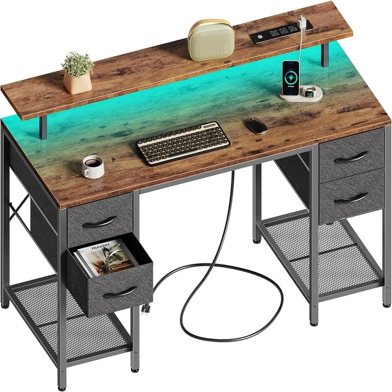 47 inch Computer Desk with 4 Drawers - Rustic Brown