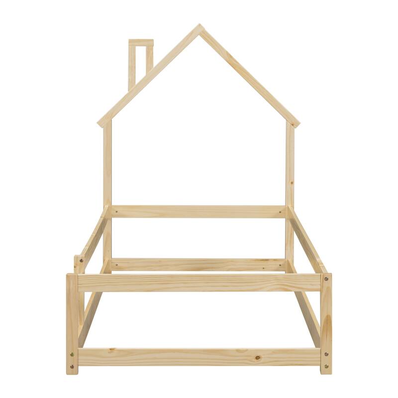 Twin Size Wood bed with House-shaped Headboard