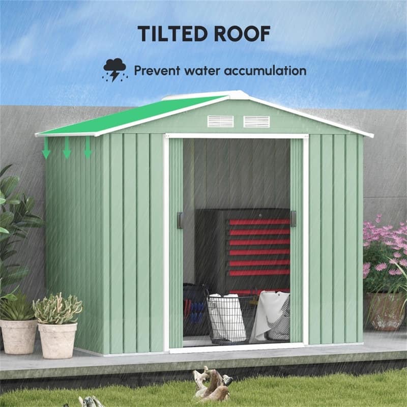 Galvanized Steel Garden Storage Shed with Vents Double Door - 84" L x 51.06" W x 73.2" H