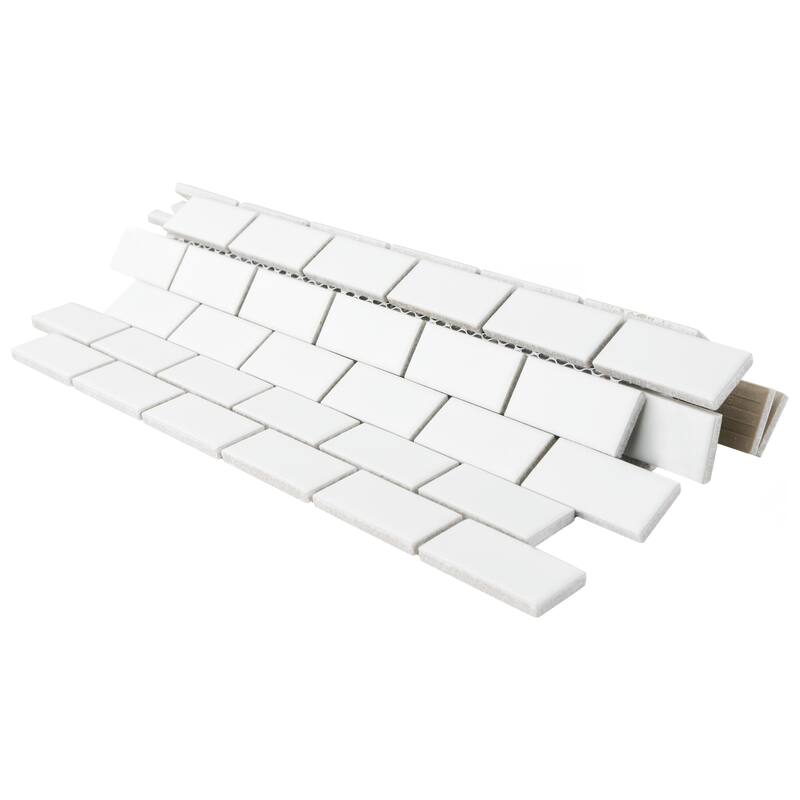 Merola Tile Metro Subway Matte White 11-3/4" x 11-3/4" Porcelain Mosaic Tile