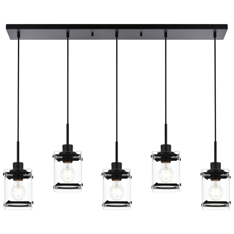 Modern Metal Chandeliers with Clear Square Glass - Black - 5-light