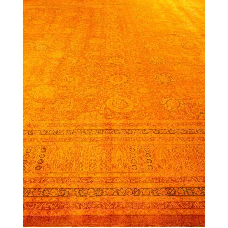 Overton Handknotted Wool Vintage Inspired Contemporary Overdyed Orange Area Rug - 18' 2" x 11' 10"