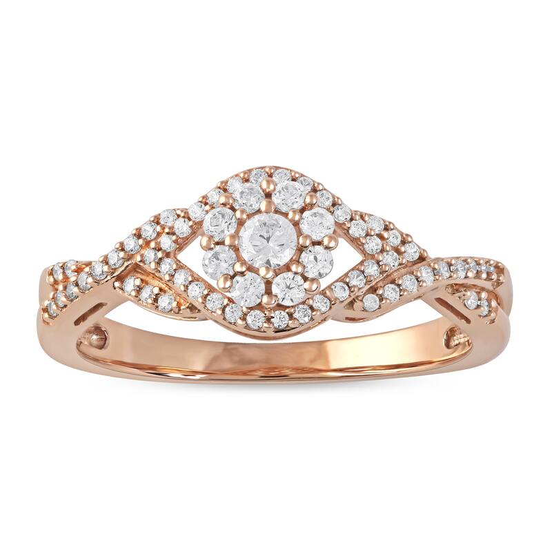 1/3ct TDW Diamond Cluster Engagement Ring in 10k Gold for Women - 9 - Rose