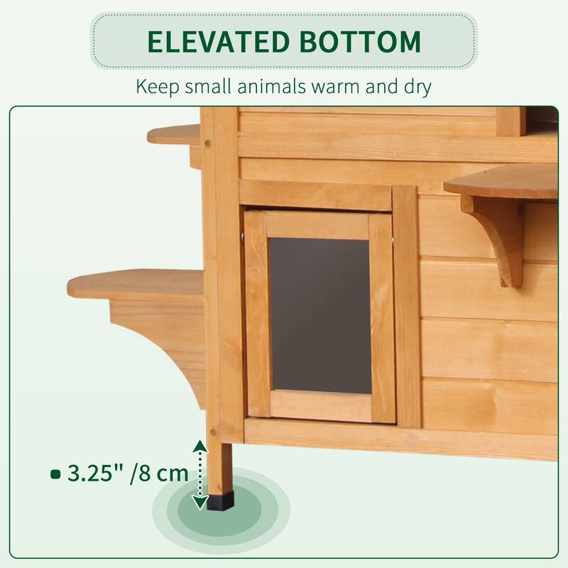 2-Story Outdoor Cat House with Weatherproof Slanted Roof and Escape Door
