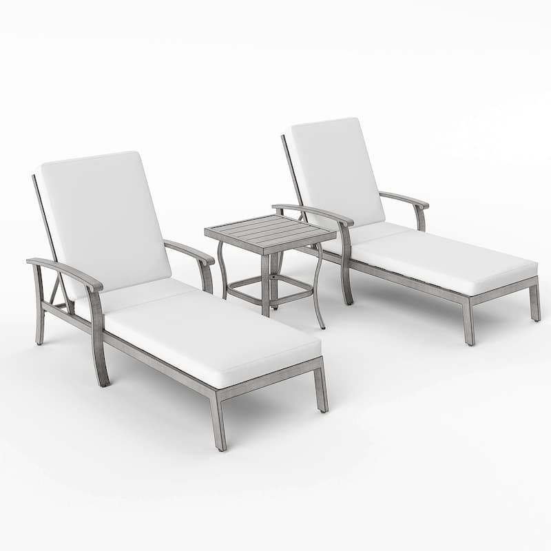2-Piece Aluminum Patio Chaise Lounge with Side Table and Gray Cushions - Grey