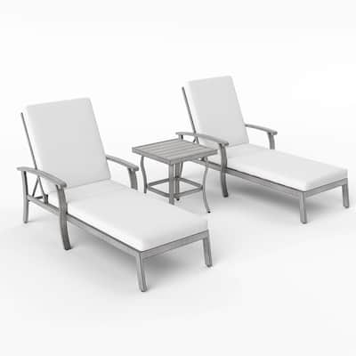 2-Piece Aluminum Patio Chaise Lounge with Side Table and Gray Cushions
