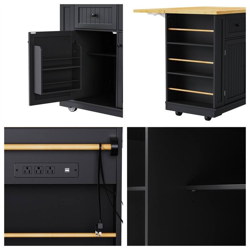 48" Large Kitchen Island,Rolling Kitchen Storage Cart on 5 Wheels