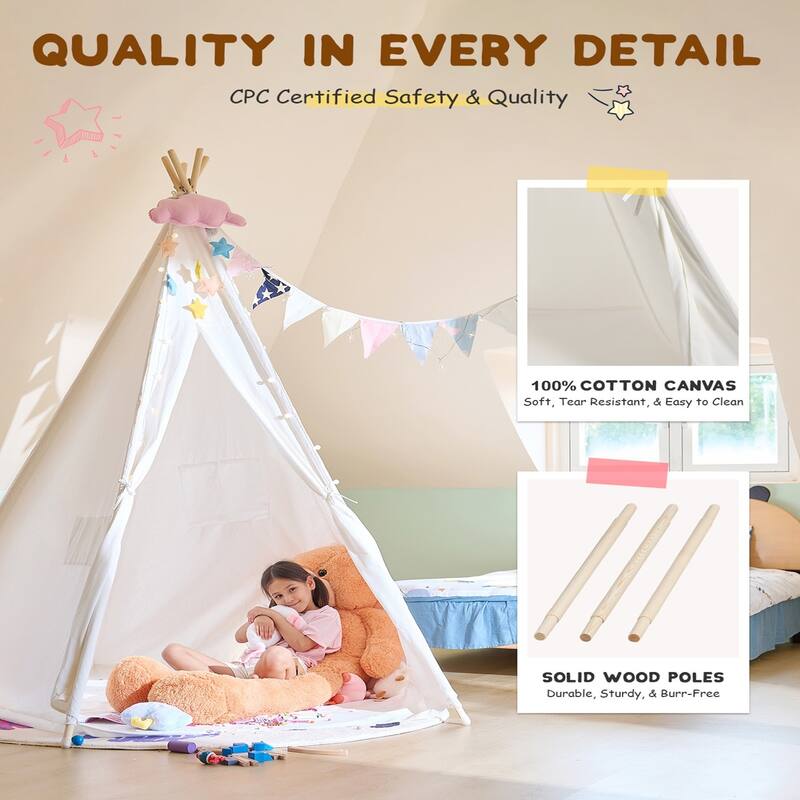 CO-Z Larger 85" H Kids Teepee Play Tent CPSC Certified - 47"x47"x82"