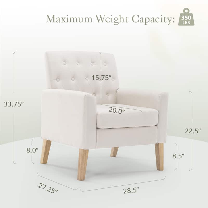 LUE BONA Linen Accent Chair Comfy Living Room Chair with Arms Upholstered Button Tufted Armchair Modern Arm Chairs Set Of 2
