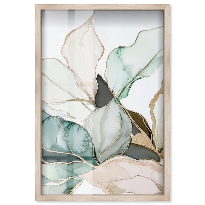Pastel Leaves with Gold III Shadowbox by Art Remedy - Natural - 24" x 36"