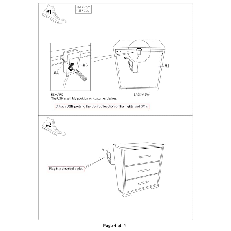 Wooden Nightstand with 3 Storage Drawers, Couch Side Table with USB Charger, Coffee Table with Wooden Tabletop